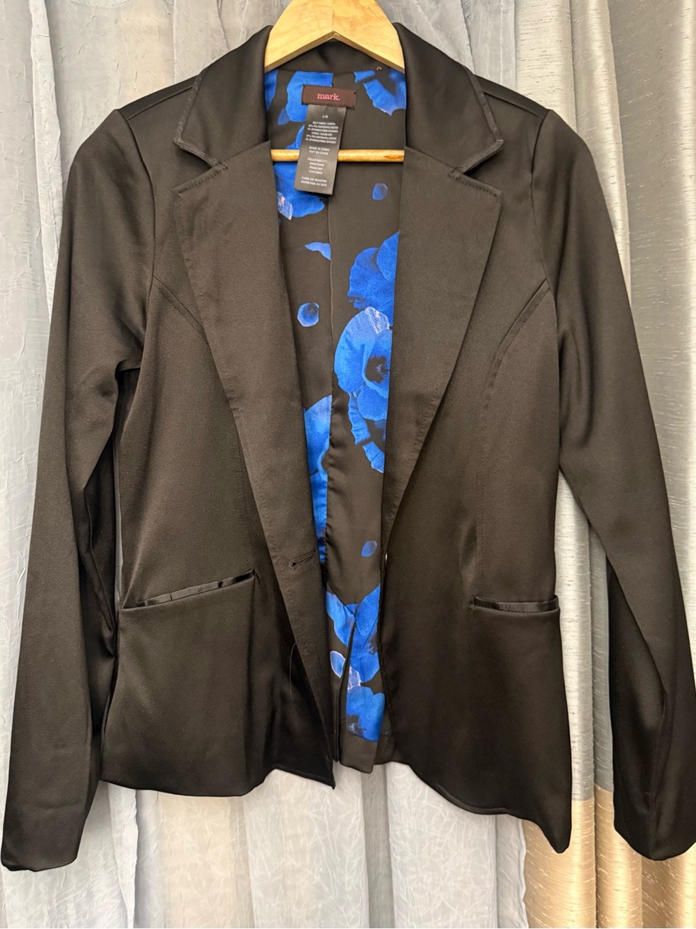 mark. Black Blazer with Blue Floral Lining